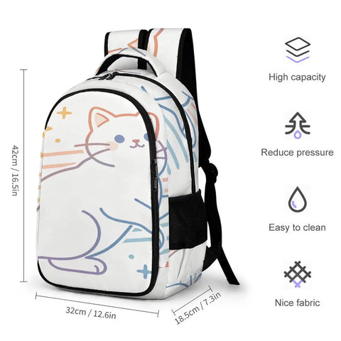 Gradient Line Cute Kitten Printed Unisex Backpack with large capacity, durable breathable polyester, easy to clean, side view
