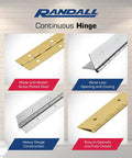 Dead Serious Three Foot Nickel Piano Hinge One Inch Wide Sixteenth Thick Heavy Gauge Continuous Joint, various views, nickel/brass plated.