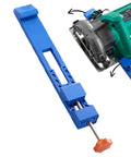 Heavy Duty Adjustable Base Guide For Electric Circular Saw Boost Precision Woodworking Cuts, blue PC material with clamp mechanism.