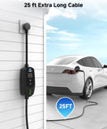 Tesla Ready Portable Level 1 And Level 2 EV Charger With 16A Output 25 Foot Cable connected to Tesla car