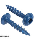 Close-up of Pocket Hole Screws 8x1 Inch Blue Coated With Square Drive And Included Driver Bit, showing square drive and thread design.