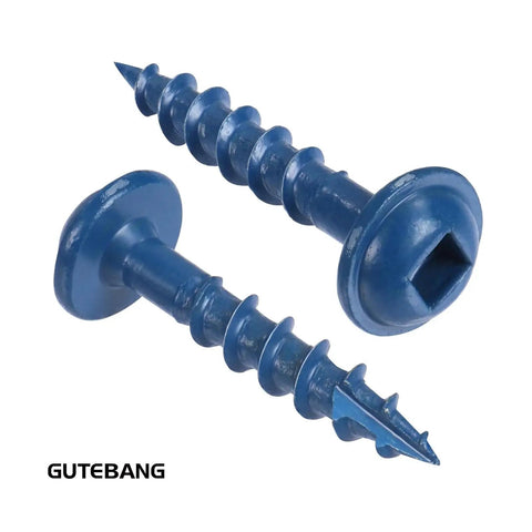 Close-up of Pocket Hole Screws 8x1 Inch Blue Coated With Square Drive And Included Driver Bit, showing square drive and thread design.