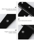 Close-up of black iron hinges from Six Inch T Shape Beefy Rustproof Iron Light Duty Shed Hinge Set for DIY Gates and Doors with installation details