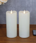 Flameless LED Pillar Candles Set Of 2 With Remote Timer Ivory Real Wax 3 By 7 Inches 3D Moving Flicker Flames That Look Real