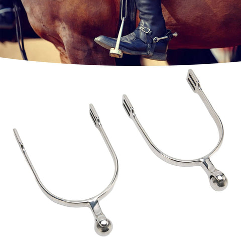 Stainless Steel Horse Spurs With Smooth Roller Ball For Boots Western Cowboy Equestrian Gear English Spur For Training Dressage Ranch Riding Recreation 2 Pack, showing two spurs and rider on horse