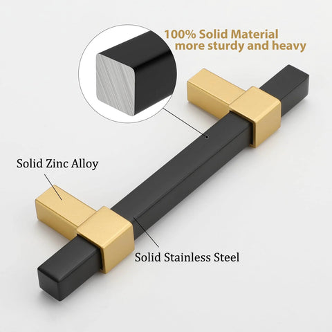 10 Pack 3 Inch Matte Black And Brass Cabinet Handles Drawer Pulls For Dresser And Kitchen Cabinets Zinc Alloy Base With Stainless Steel