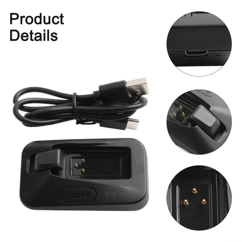 Bike Battery Charger For Etap And AXS Electronic Shifting, Dropper Seatpost Batteries, Uber Fast 45 Minute Charge, ABS Construction, Black Finish, Durable Power Supply For E Bike Tech And Upgrades, showing charger, USB cable, and connector details.