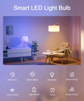 Color Changing Smart LED Bulbs A19 E26 75W Equivalent in living room with dimmable warm white lighting, WiFi, Alexa and Google Home compatible.