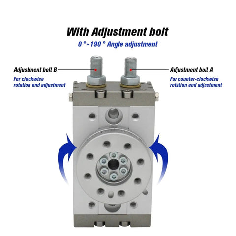 Double Acting Pneumatic Rotary Cylinder Air Table Actuator For Precise Rotation And Lifting, showing adjustment bolts A and B.