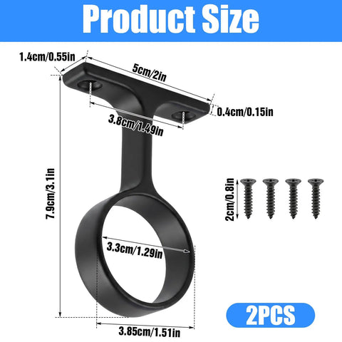 Two Packs One And A Quarter Inch Heavy Duty Closet Rod Brackets In Stainless Steel Rustproof Flange End Supports Black dimensions