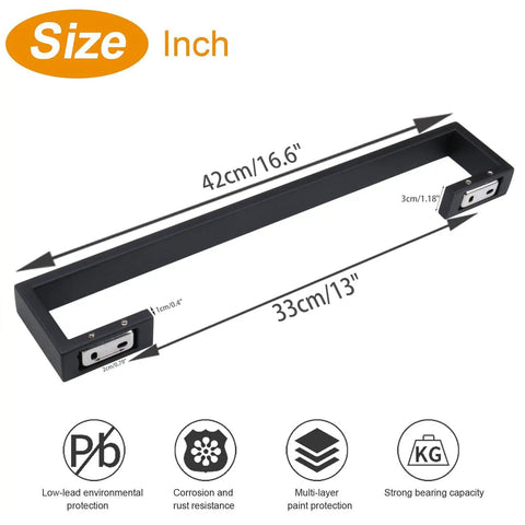 Heavy Duty Square Base Wall Mount Towel Rack Built To Last In Matte Black SUS304 Stainless Steel Bar 16 Inch Bathroom Organizer
