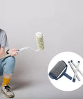 Extendable Paint Roller Kit With Adjustable Pole For Ceiling Painting Featuring Ergonomic Grip Heavy Duty Construction and Smooth Operator; user preparing to paint.