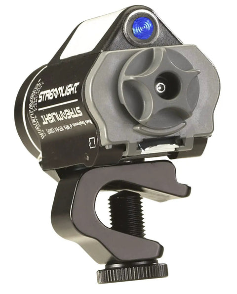Vantage 140 Lumen Hands Free Helmet Light With Rear Safety LED for Secure Helmet Mounting, close-up of clamp and LED