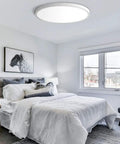 Bedroom with Ultra Thin 12 Inch LED Flush Mount Ceiling Light With 5000K Daylight White 24W 240W Equivalent No Dimming No Frills