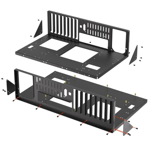 Black open frame PC case assembly for Test Bench Open Frame PC Case For DIY Builds ATX Micro ATX ITX Compatible Wide Motherboard Support Up To 305x245mm No GPU Length Limit Fits Standard ATX Power Supply 150x86x140 To 250mm Ideal For Benchmarking And Custom Builds.