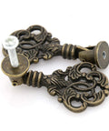 Vintage Pendant Pull Handles Set Of 4 In Distressed Antique Brass, zinc alloy pulls with entangled leaves and round base, close-up view