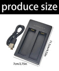 2 Slot USB Battery Charger Dock With Safe Charging Tech size 7cm by 11.5cm shown with USB cable
