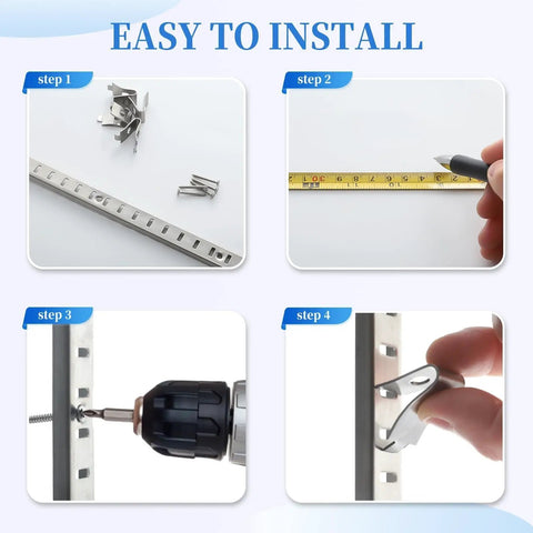 Installation steps for 8 Pcs 40 Inch Shelf Pilaster Tracks And 24 Pcs Adjustable Metal Shelf Clips For Mortise Mount Pilaster Strips