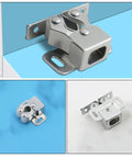 Stainless Steel Cabinet Door Ball Catch Latch With Double Roller, 15-Piece Set, mounted and isolated against blue background.