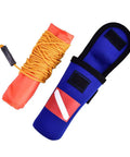 All-In-One High Visibility Surface Marker Buoy For Scuba Diving set with orange buoy and blue storage bag
