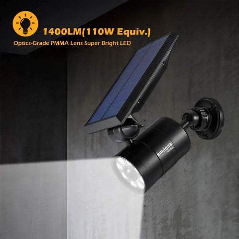 Outdoor Solar Motion Spotlight Black Aluminum Floodlight With 9W 110W Equivalent 1400 Lumens Motion Sensor for Yard