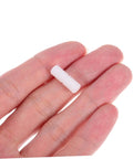 Pro Grade Nylon Hidden Fasteners For Wood Shelves And Cabinets 100 Pack concealed furniture connector in hand, slim white design.
