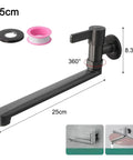 Wall Mounted Kitchen Faucet Cold Water,304 Stainless Steel Extended Spout Rotatable Single Handle For Sink Mop Pool,Gray(25cm) with 360° rotation.