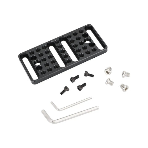 Super Solid Anodized Aluminum Cheese Plate Mounting Platform with screws and hex keys for versatile video rig setups.