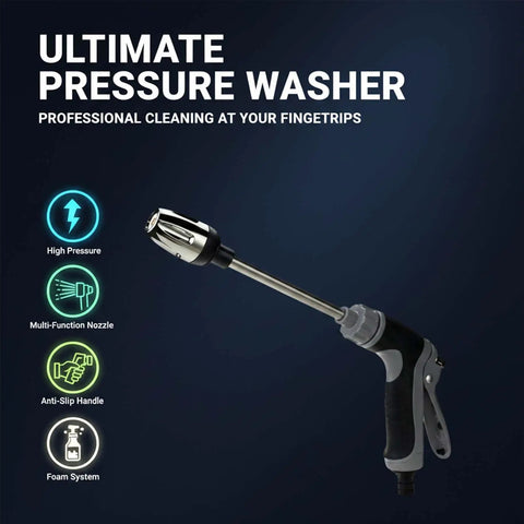 Heavy Duty High Pressure Washer Gun With Adjustable Jet Nozzle And 360 Degree Rotating Head Metal Wand Three Spray Modes