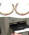 20cm 4 Pin To 4 Pin Floppy Drive Power Cable For 3.5 Inch Floppy And Gotek Drives Internal PC Power Lead For Tight Rigs Easy Install Durable 4 Pin To 4 Pin Adapter For Motherboard, shown with floppy drive install
