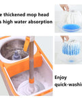Spin Mop And Bucket Set With Wringer System And 61 Inch Extendable Stainless Steel Handle For Easy No Sweat Home Floor Cleaning Includes 5 Replacement Mop Heads And 1 Cleaning Brush