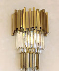 Sleek Led Wall Sconce Textured Crystal Glass Rod Shade Brushed Steel Frame in gold finish for bedroom hallway lounge