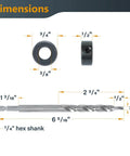 Workhorse Pocket Hole Drill Bit Set With Depth Stop Collar For Precise Pocket Holes And Clean Guided Drilling In Woodworking Projects Two Pack Featuring One Quarter Inch Hex Shank Bits And Includes L Wrenches By POWERTEC displayed with dimensions.