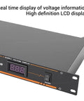 Heavy Duty Ten Outlet Power Sequencer With Crisp Digital Display showcasing LCD voltage readout and USB ports in 1U rack mount.