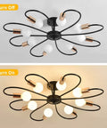 Eight Light Dope Semi Flush Ceiling Light Sputnik Style Chandelier Modern Mid Century Industrial Vintage Metal Pendant Lighting Fixture For Kitchen Dining Living Room Bedroom Black And Gold, off on top, on below