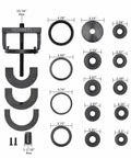 Wheel Bearing Removal And Installation Tool Kit For Front Rear And All Wheel Drive Vehicles with detailed parts layout showing measurements