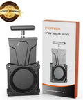 RV Waste Gate Valve With Flow Control Handle For 3 Inch Sewer Pipe Leak Proof Gasket DIY Replacement next to packaging