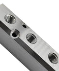 Rock Solid 10 Way Pneumatic Manifold Air Distribution Block Sports close-up of aluminum build and threaded G1/2 and G1/4 ports.