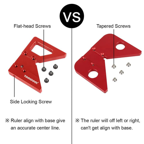 Comparison of Boss Grade Circle Center Finder Tool For Woodworking and Carpentry adjustable ruler with flat-head and tapered screws.
