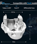 Heavy Duty Electric Coolant Water Pump For Ford 9 Inch Differential Case Replacement YPDOF93325 showing dimensions 10 in x 8.6 in in silver finish.