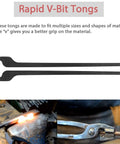 Rapid Tongs Bundle Set With Rivets for Metalworking Flat Jaw Slot Jaw V Bit Scroll and Bolt Tongs showcasing durable V-bit tongs.