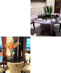 Heavy Duty 40 Inch Black Tempered Glass Lazy Susan Turntable with stylish round table settings and floral centerpiece.
