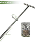36 Inch Stainless Steel Soil Probe With Foot Pedal And Reusable Sample Bags, showing dimensions and durable stainless steel material.