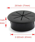 Flexible Desk Cord Grommet Pair Black Wire Organizer Hole Covers measure 2.8 inches with slits for easy cable management.