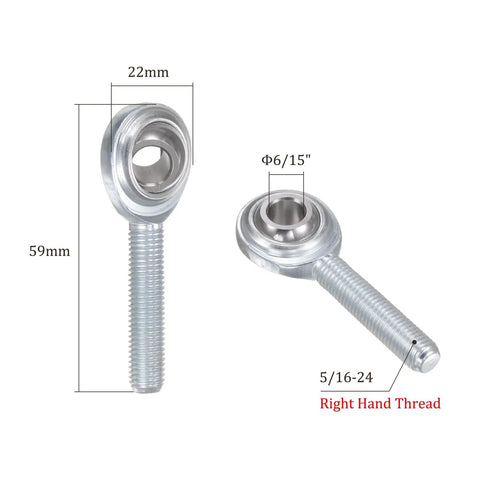 Heavy Duty Rod End Joint Bearing 2 Pack 5/16 Bore 5/16-24 UNF Right Hand Thread With Jam Nuts Beefy Zinc Plated Carbon Steel Housing And Chrome Steel Ball CM5 Male Rod End, 59mm