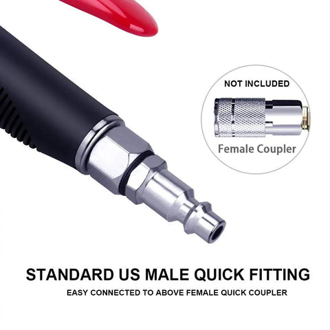 High Volume Air Blow Gun With Extendable Nozzle Up To 26 Inches, all metal construction, showing US male quick fitting