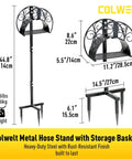 Dimensions of Colwelt metal hose stand with storage basket, part of All In One Garden Hose Holder Kit With 50 Ft Hose Half Inch.