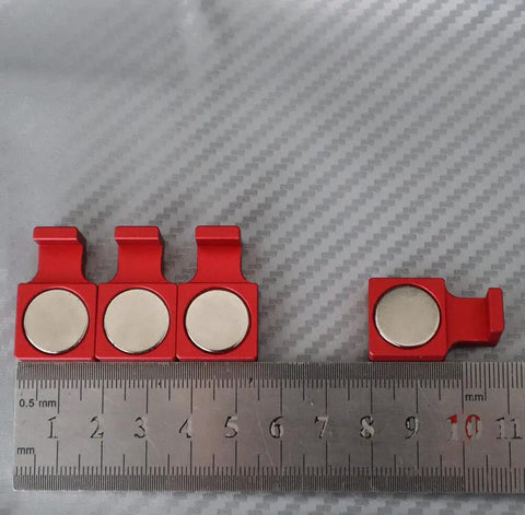 4 Pack Magnetic Parallel Keepers for Vise Jaws and CNC Setups Red shown with ruler for size reference