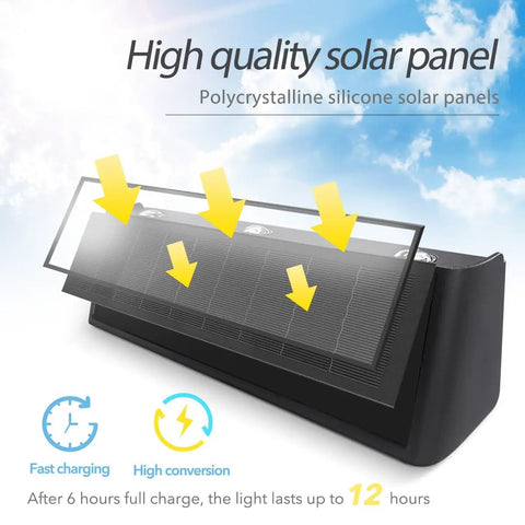 Outdoor Solar Wall Light Up And Down Aluminum Sconce Waterproof Dusk To Dawn 3000K Warm White solar panel close-up