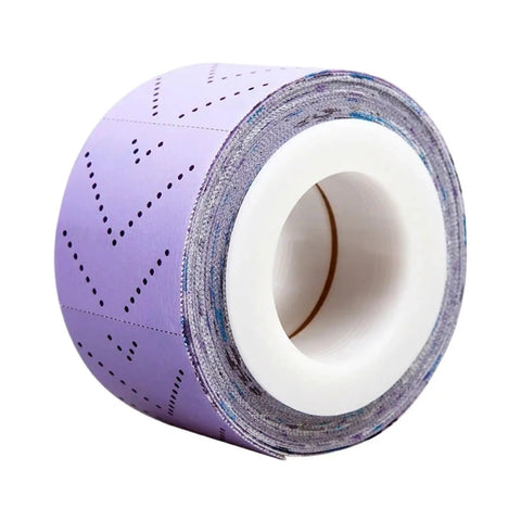 Dude This Super Versatile Rectangular Hand Torn Emery Cloth Sandpaper Roll Is A Total Game Changer For Any Dry Sanding Setup And Features A Clean Purple Finish Plus 240 Grit With 70mm Width And 12M Length For Maximum Planing Power roll showing purple finish and perforated design.
